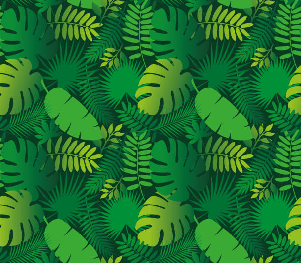 tropikalny liść bezszwowy wzór - backgrounds tropical climate repetition pattern stock illustrations