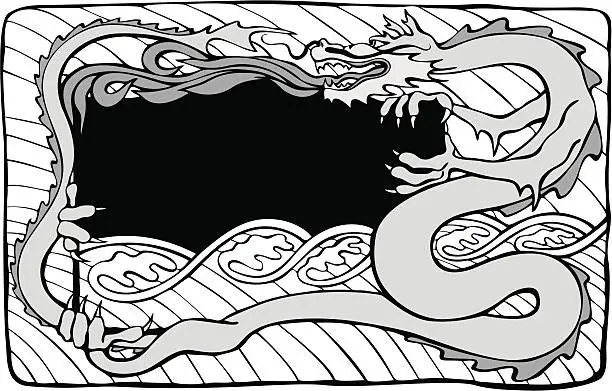 Vector illustration of Fire Breathing Dragon Vignette