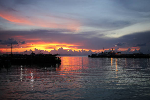 istock Orange sky evening Ferry Terminal with Sky View Koh Samui, Suratthani, Thailand 966238026