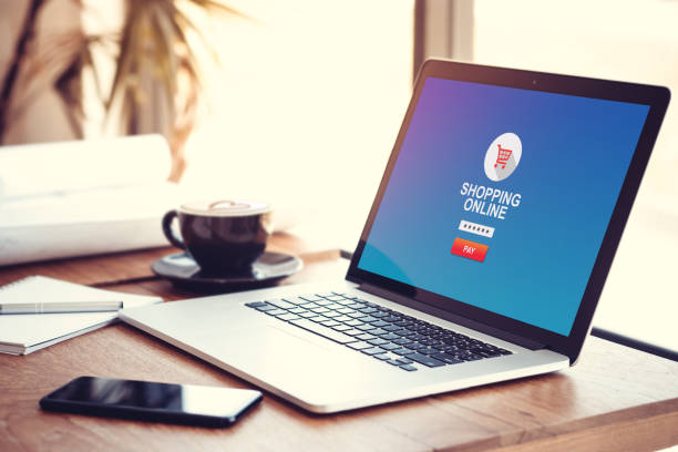 istock online shopping website on computer laptop blue screen background with password for security payment online. shop online lifestyle, e-commerce and security payment protection concept 966238314