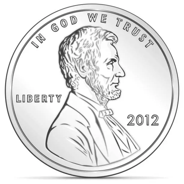 Vector illustration of US cent coin in silver depicting Araham Lincoln