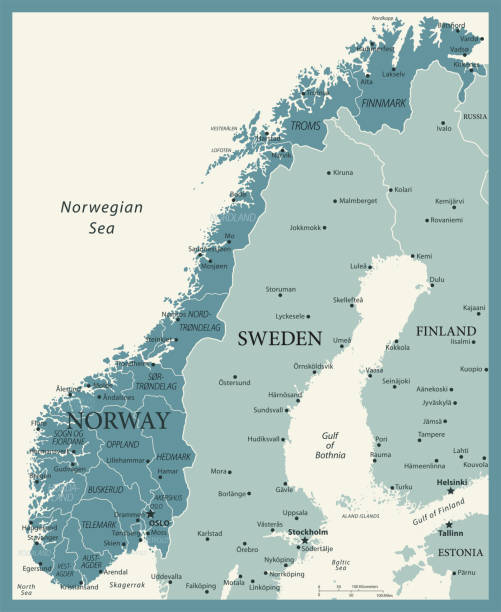 23 - Norway - Vintage Murena 10 Map of Norway - Vintage Vector illustration green map of norway stock illustrations