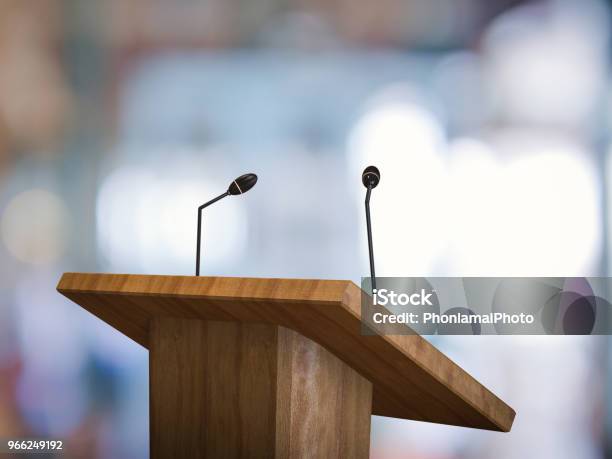 Podium With Microphone Stock Photo - Download Image Now - Lectern, Public Speaker, Microphone