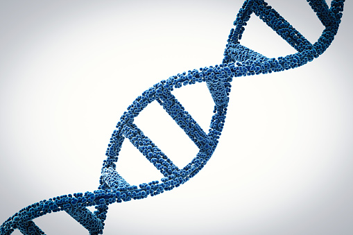 3d rendering blue dna helix or dna structure