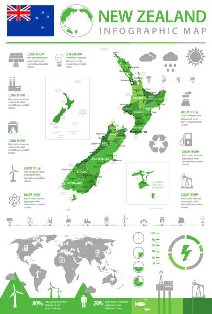 Vector illustration of Map of New Zealand - Infographic Vector