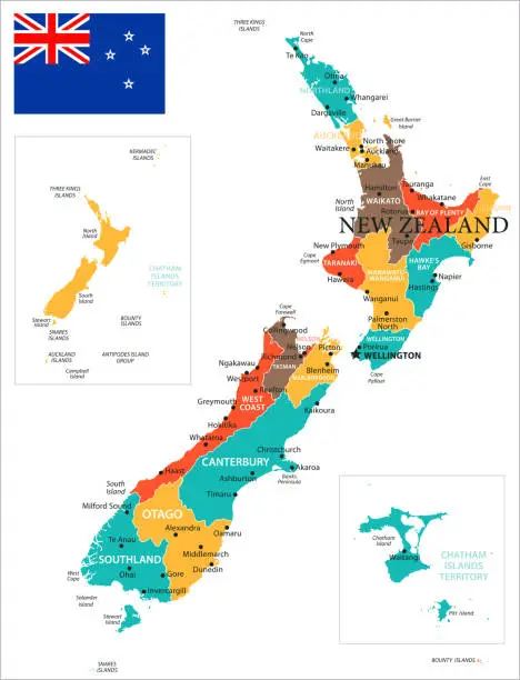 Vector illustration of Map of New Zealand - Vector