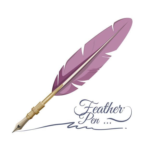 Feather pen writing implement made from feathers of bird Feather pen writing implement made from feathers of bird. Retro style writing tool vector illustration isolated on white. Signature made by ancient drawing object ancient writing tool stock illustrations