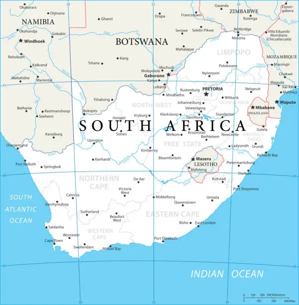 Vector illustration of Map of South Africa - Vector