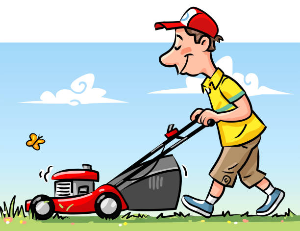 ilustrações de stock, clip art, desenhos animados e ícones de mowing the lawn - short cut