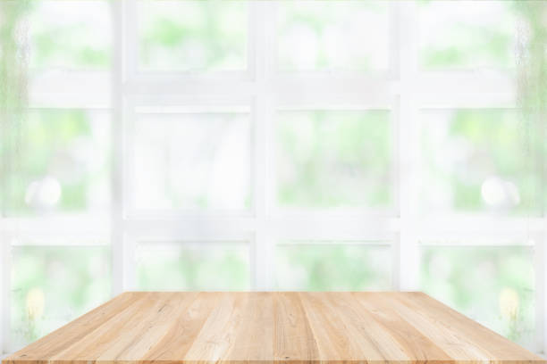 istock Empty wooden table and window room interior decoration background, product montage display,can be used for display or montage your products.Mock up for display of product. 966261050