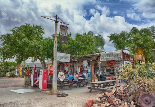 Hackberry, Arizona, Usa - July 24, 2017: The famous historic route 66 highway with the old general store is visited by people from all of the world.