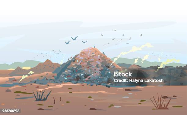 Garage Dump Concept Landscape Stock Illustration - Download Image Now - Landfill, Garbage Dump, Illustration