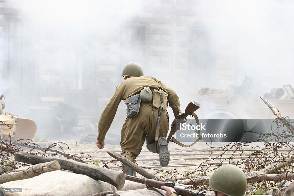 Battle incident Battle scene at cinema city Cinevilla, in Latvia. Movie Stock Photo