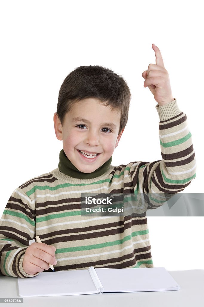 Child with notebook asking to speak  Adult Student Stock Photo