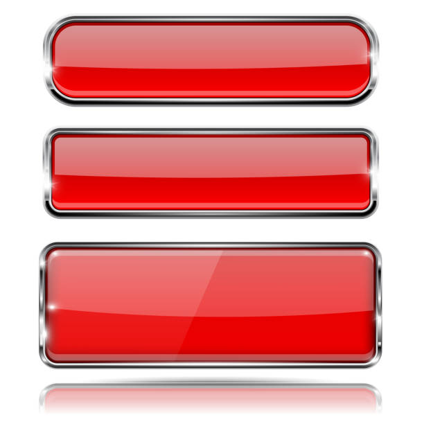 istock Red glass buttons with metal frame. Set of 3d icons 966272192