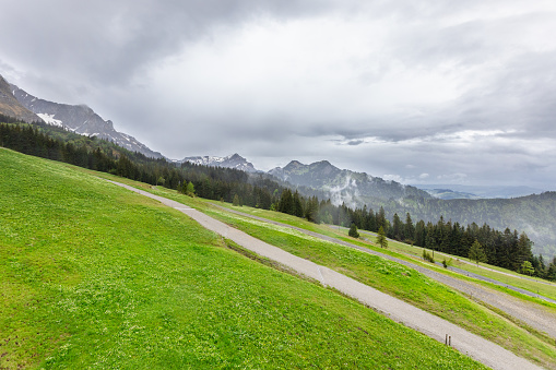 Country road at the european alps. Summer mountain landscape