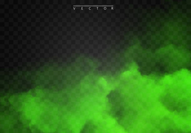 зеленый туман или цвет дыма изолируют прозрачный спецэффект. белый вектор облачности, туман смога фон. иллюстрация - toxic substance smoke abstract green stock illustrations