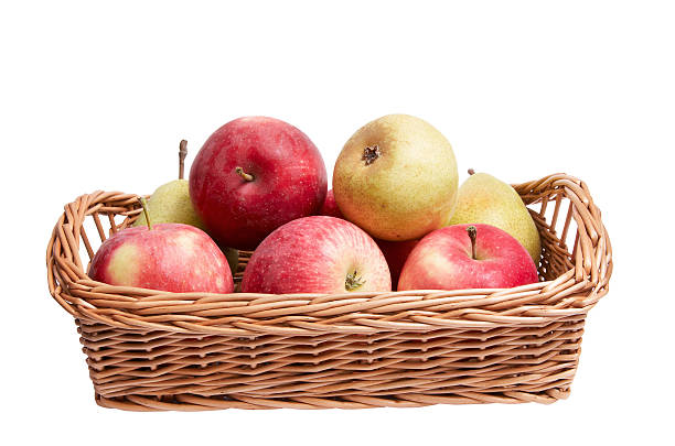 istock Autumn  basket with fruits on a white. 96628154