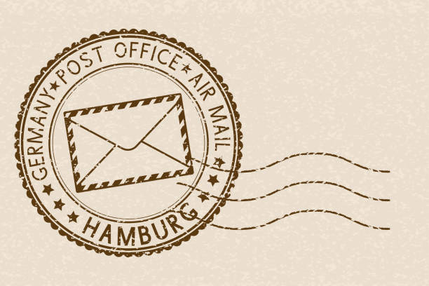 почтовый штемпель. круглый коричневый штамп на бежевом фоне. гамбург, германия - hamburg stock illustrations