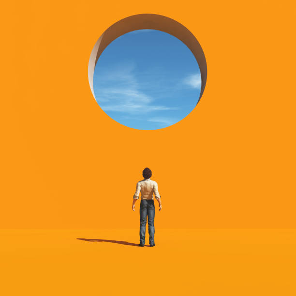 istock Man was looking through a hole in the wall to the sky. 966285788