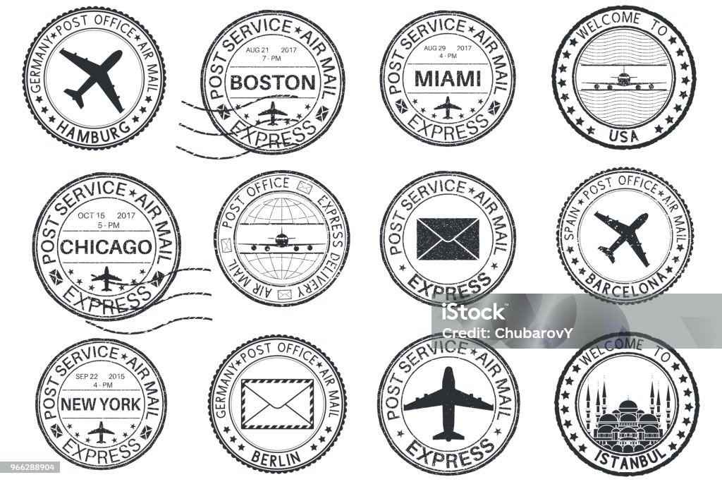 Tourist stamps and postmarks. Collection of round ink stamps Tourist stamps and postmarks. Collection of round ink stamps. Vector illustration isolated on white background Postmark stock vector