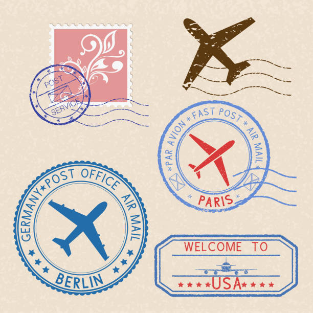 装飾的な色のスタンプおよび郵便要素 - postage stamp postmark mail paris france点のイラスト素材／クリップアート素材／マンガ素材／アイコン�素材