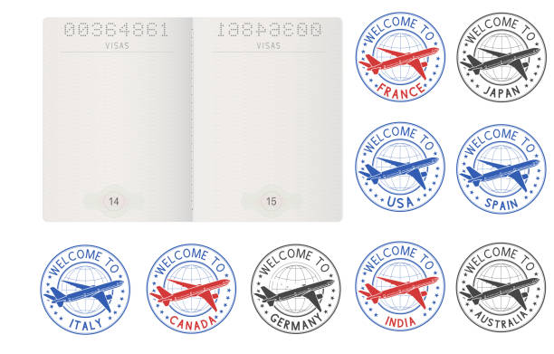 空白のパスポートおよび装飾的な旅行スタンプ - passport passport stamp usa blank点のイラスト素材／クリップアート素材／マンガ素材／アイコン素材