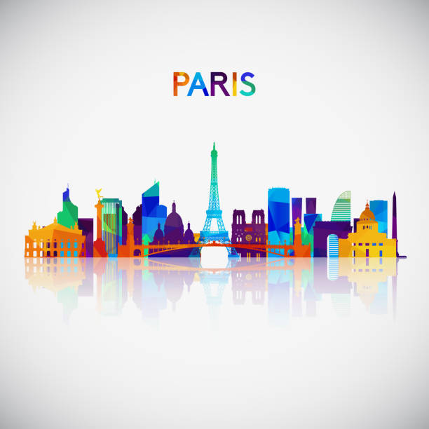 illustrazioni stock, clip art, cartoni animati e icone di tendenza di silhouette skyline di parigi in stile geometrico colorato. simbolo per il tuo design. illustrazione vettoriale. - paris