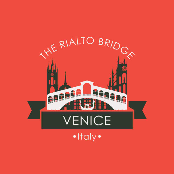 리알토 다리 로고입니다. 베니스 건축 랜드마크 - italy venice italy rialto bridge bridge stock illustrations