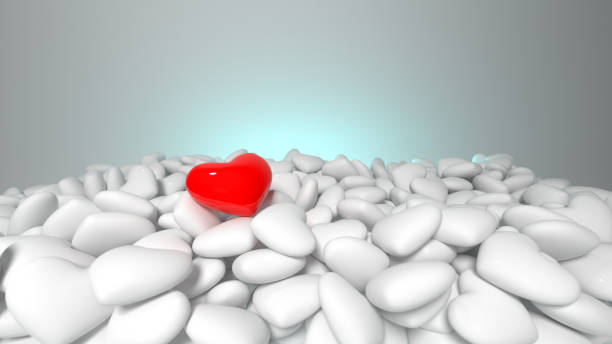 istock Lonely red heart among other white hearts. 966293584