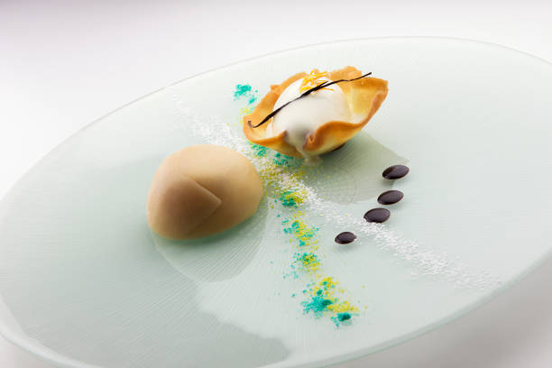 istock Dessert with glazed cassata half sphere and ice cream 966294170