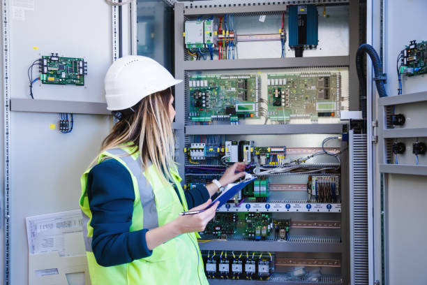 istock Female Energy Station Electrician Engineer Read Notes 966294180