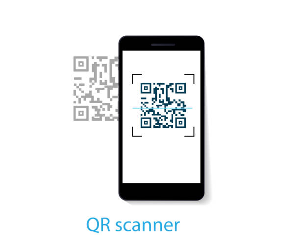 휴대 전화에 qr 코드를 스캔 합니다. 전자, 디지털 기술, 바코드입니다. 벡터 일러스트 레이 션 eps10 - bar code price coding laser stock illustrations