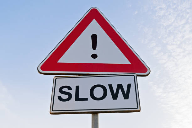 Red and white attention warning road sign \