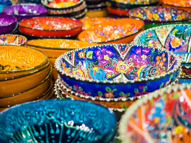 istock Handmade colorful Turkish ceramic plates on market. 966314992