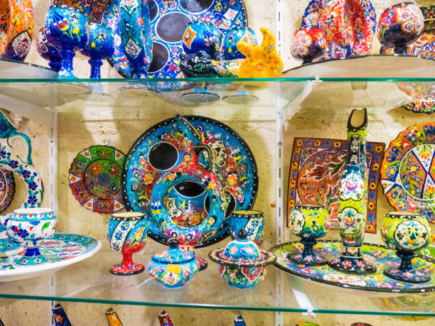istock Handmade colorful Turkish ceramic plates on market. 966315022