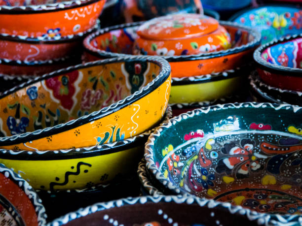 istock Handmade colorful Turkish ceramic plates on market. 966315218