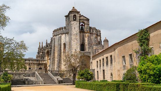 Tomar, Portugal - April 2018: Knights of the Templar or Convents of Christ castle, detail, Tomar, Portugal, Europe