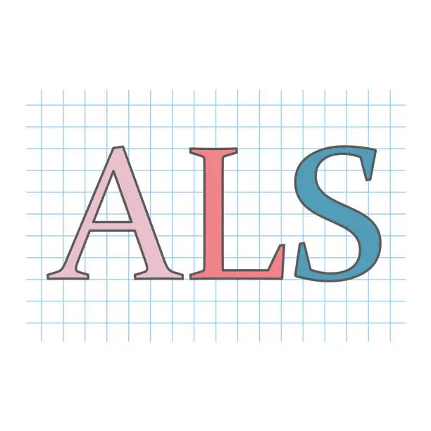 Vector illustration of ALS (Amyotrophic Lateral Sclerosis) written on checkered paper sheet