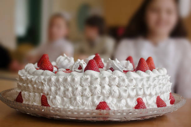 White cake with cream and strawberry