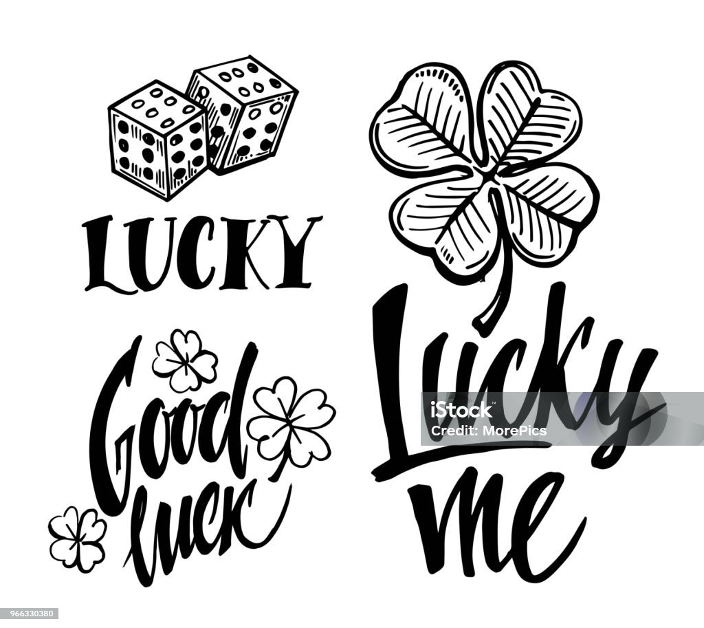 Chúc May Mắn Bộ Chữ Vẽ Tay Bằng Cỏ Ba Lá Bốn Lá Vectơ Hình minh ...