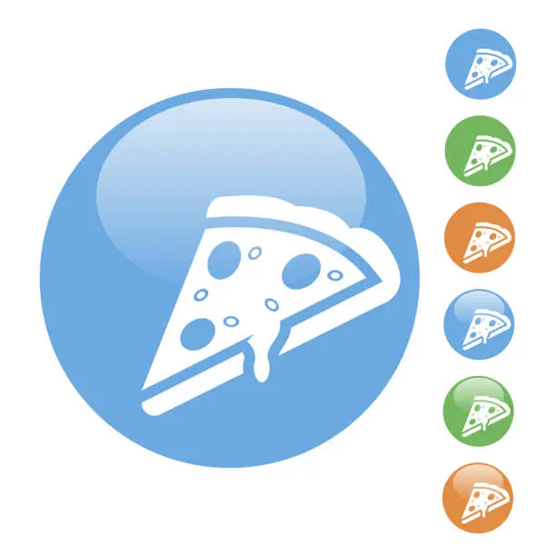 Vector illustration of colorful simple round icon pizza slice