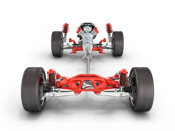 Suspension of the car with wheel and engine Undercarriage in detail isolated on white background 3d Suspension of the car with wheel and engine Undercarriage in detail isolated on white background 3d chassis photos stock pictures, royalty-free photos & images