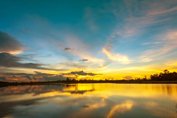 istock Scenery lake landscape with blue sky and sunset 966335970