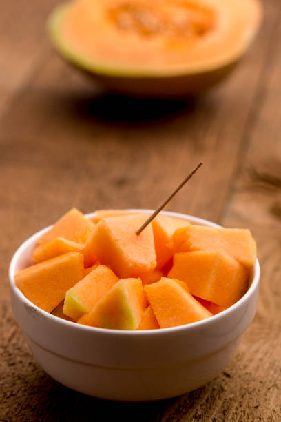 istock muskmelon cubes in a bowl 966346014