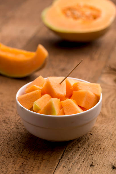 istock muskmelon cubes in a bowl 966346144