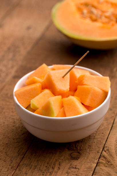 istock muskmelon cubes in a bowl 966346224