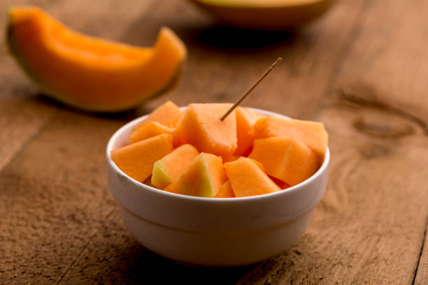 muskmelon cubes in a bowl
