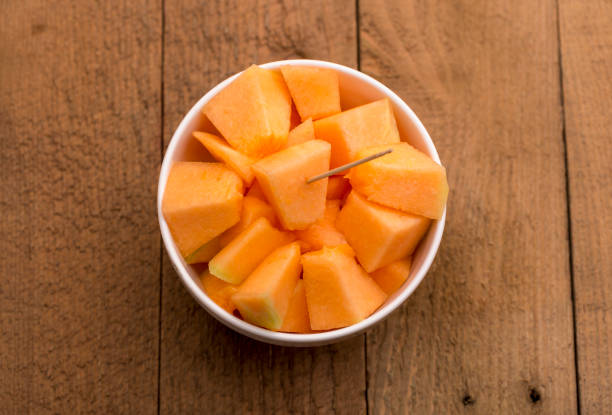 istock muskmelon cubes in a bowl 966346526