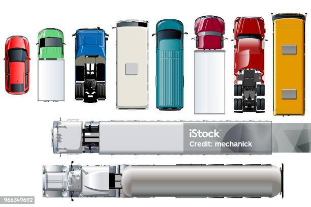 Vetores de Vista Superior Do Transporte Vector Isolado Veículos Realistas Em Fundo Branco e mais imagens de Vista de Cima